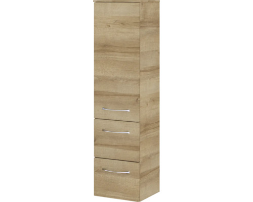 Pelipal Sunline 114 badkamermeubelset, BxHxD 112 x 200 x 46 cm, frontkleur: Riviera eiken, 4-delige badkamermeubelset met witte keramische wastafel en badmeubel, spiegelkast met LED-verlichting, wandkast