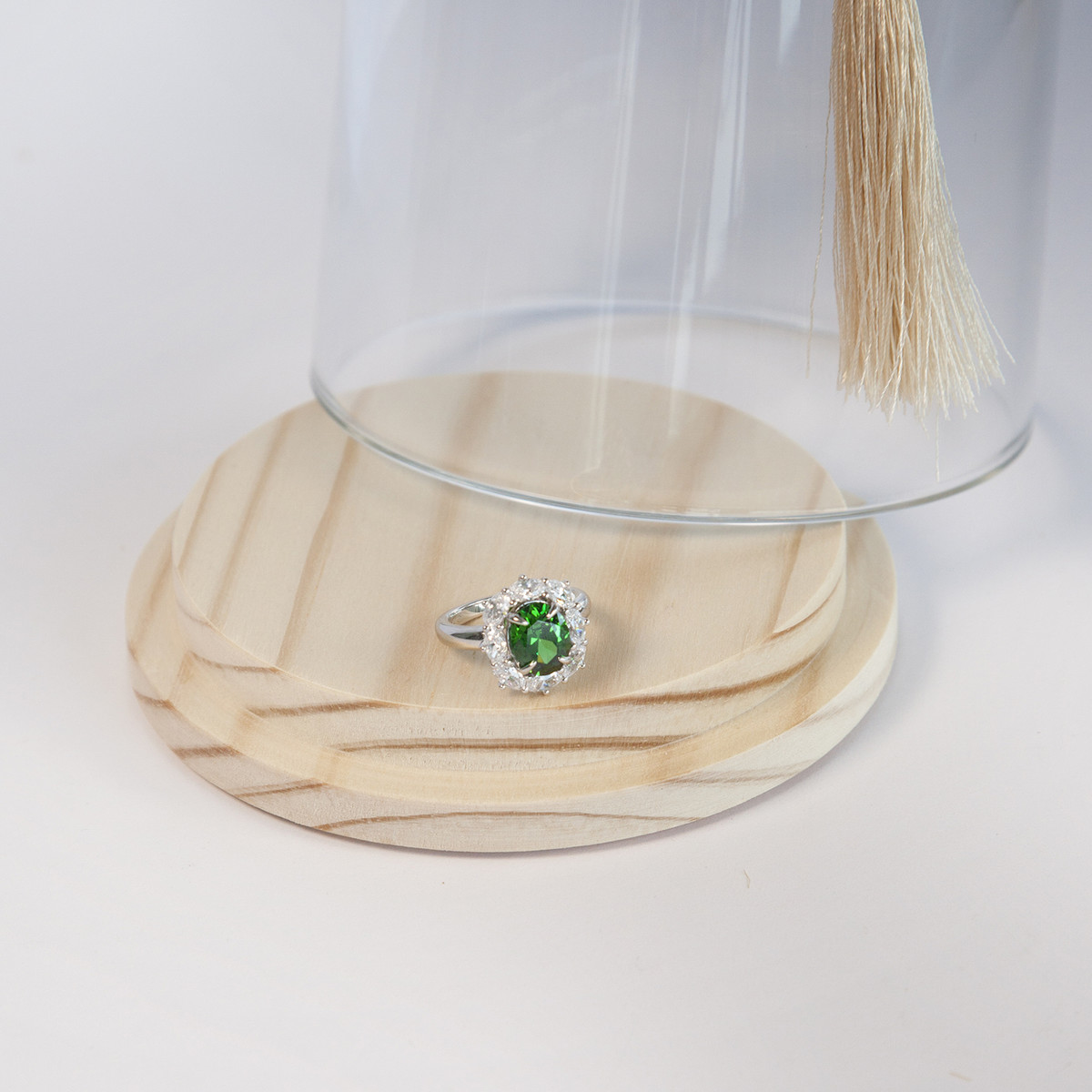 Bague argent 925 zirconias vert ovale et blancs