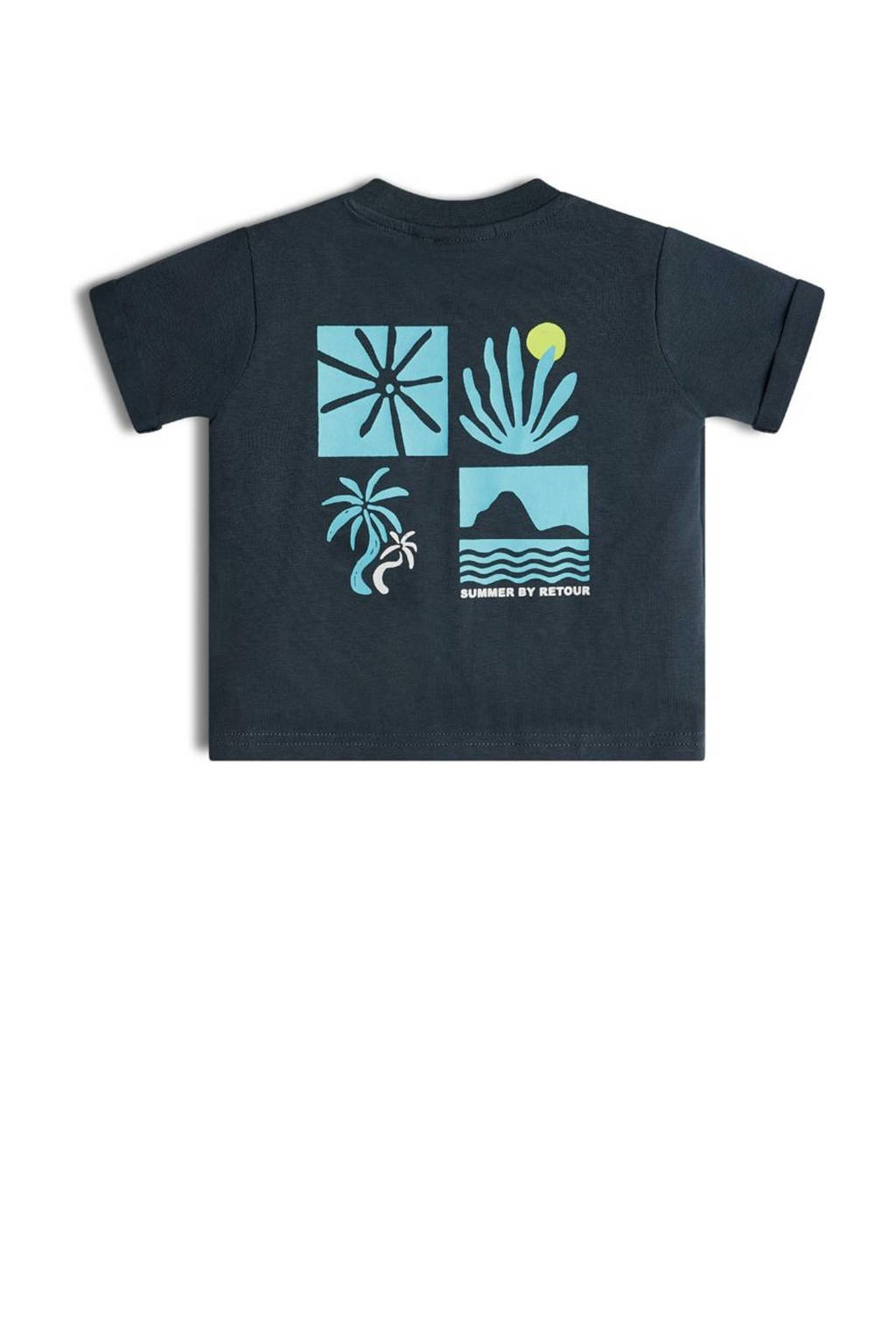Retour Jeans T-shirt Pepijn met backprint antraciet/blauw