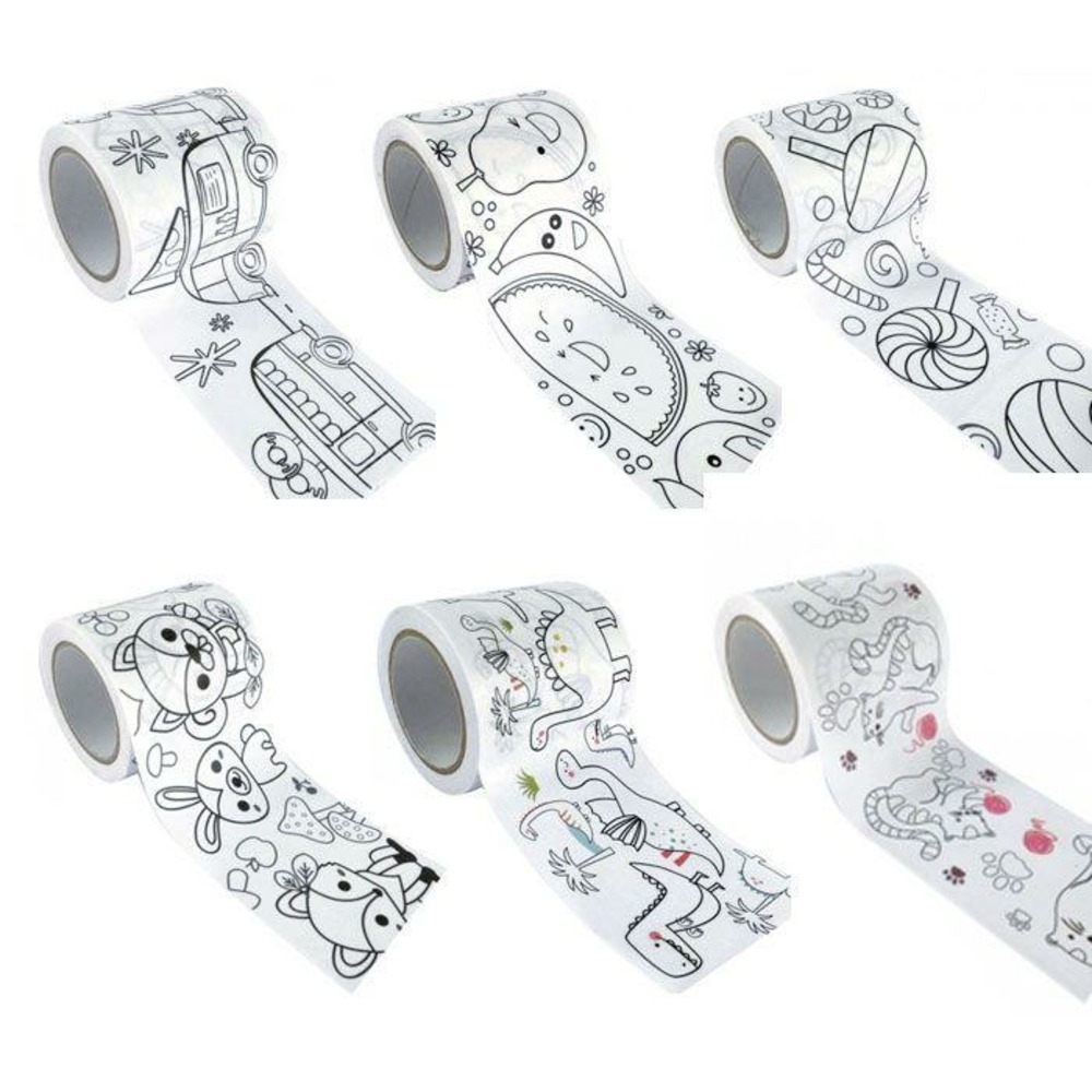 6 masking tapes larges à colorier 4,6 cm x 5 m