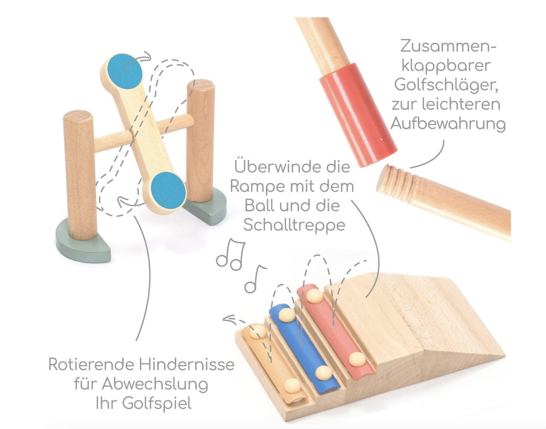 (11-tlg. Set) Holz Kinder Minigolf Spielzeug Zubehör Lern Spielset (UM1353) - Bunt
