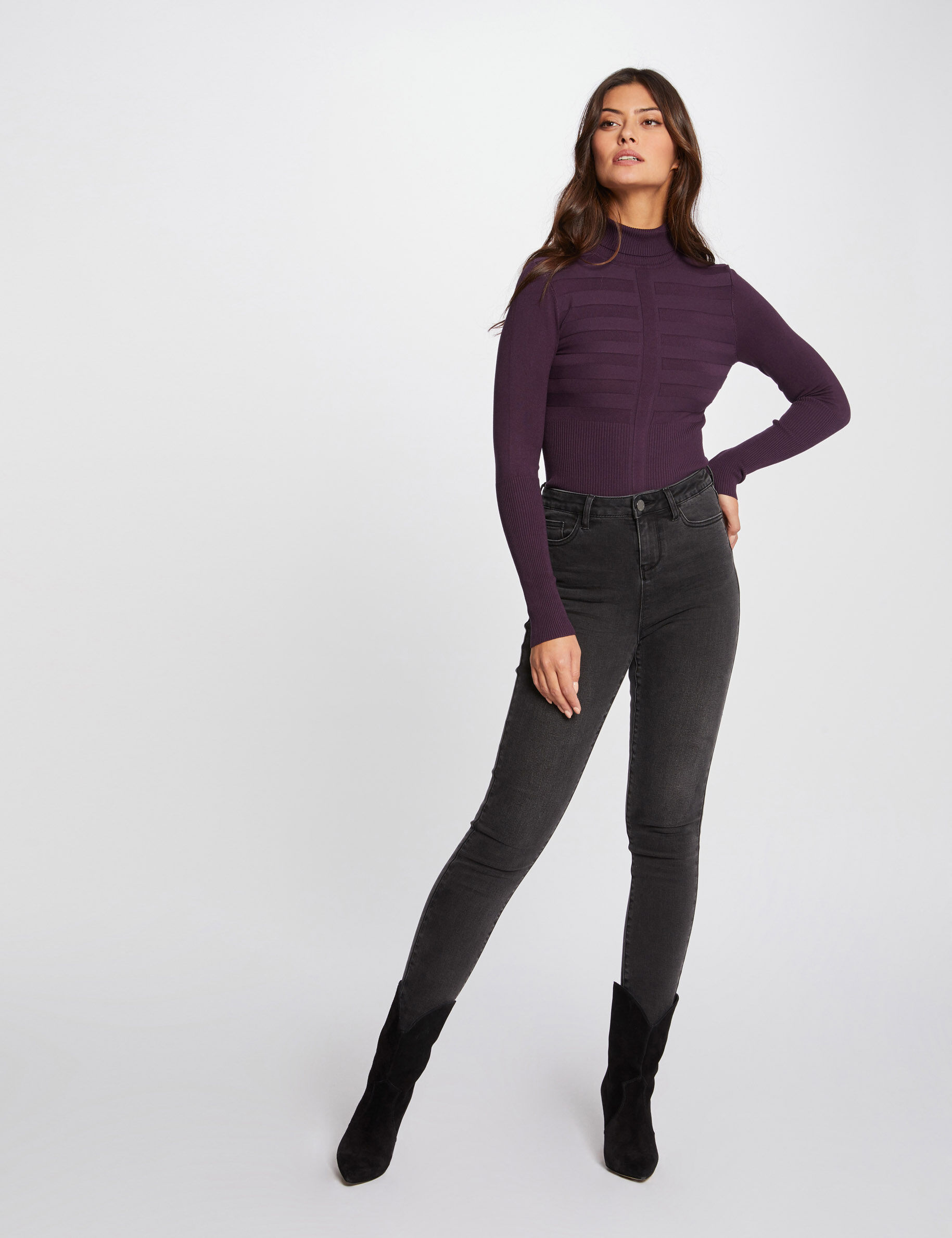 Pull manches longues col roulé framboise femme - framboise