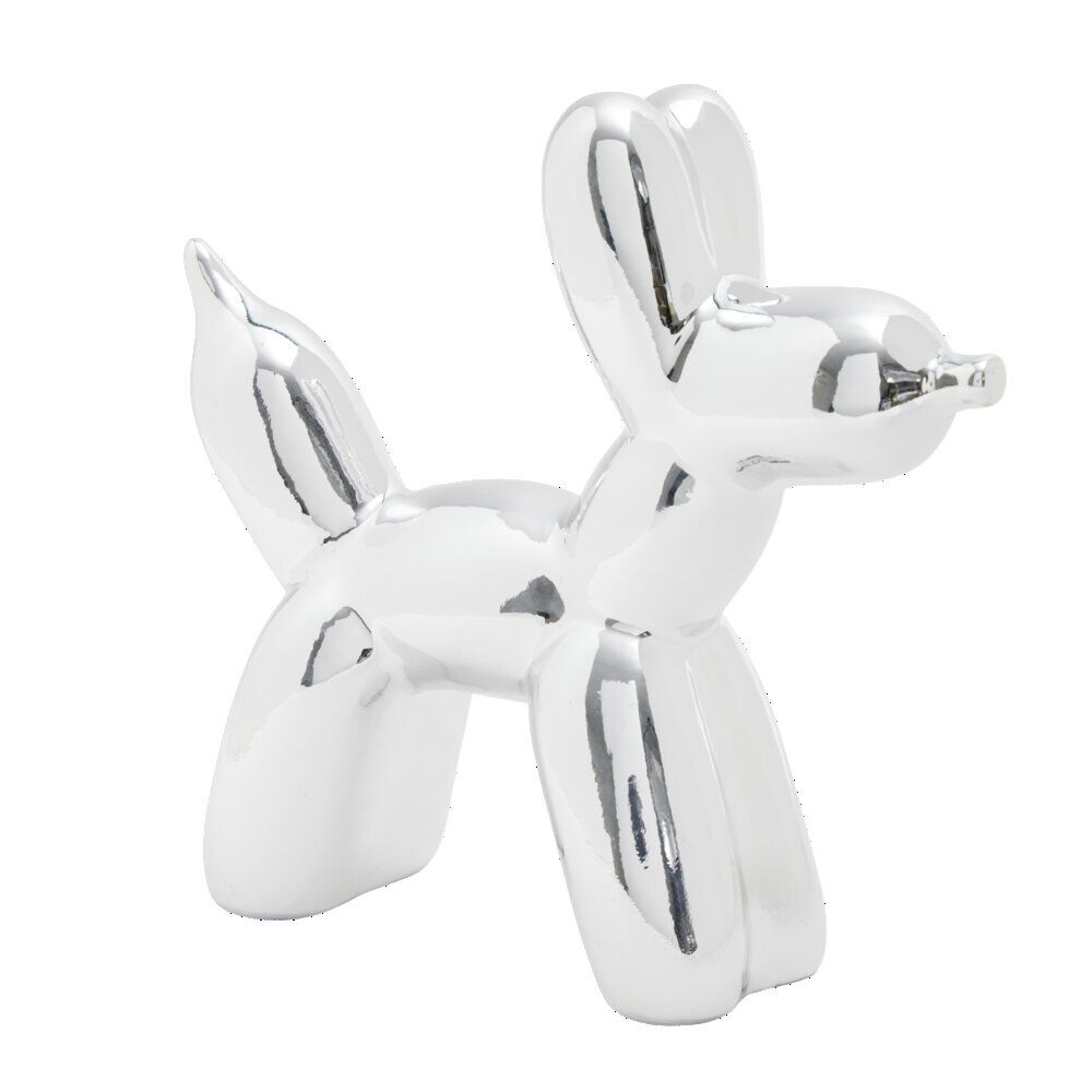 Chien céramique à poser forme ballon sculpté H16,5cm gris chromé
