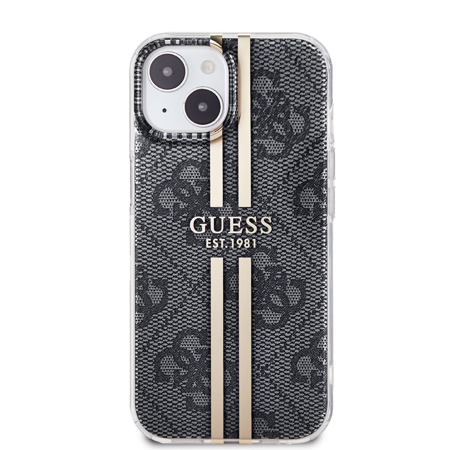 iPhone 15 Hybrid Hardcase Hülle IML 4G Gold Stripe (GUHCP15SH4PSEGK) - Schwarz