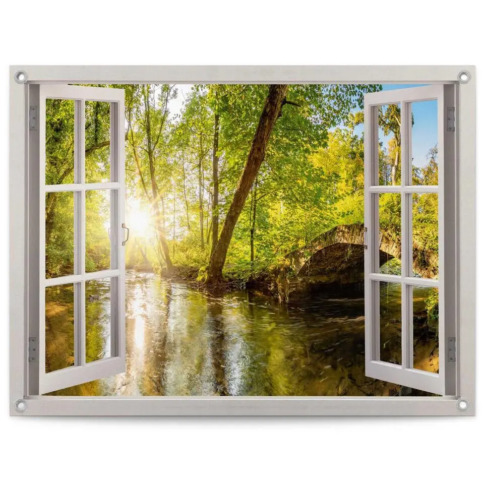 Tuinposter Zonnestralen in het bos - 60x80cm - Groen