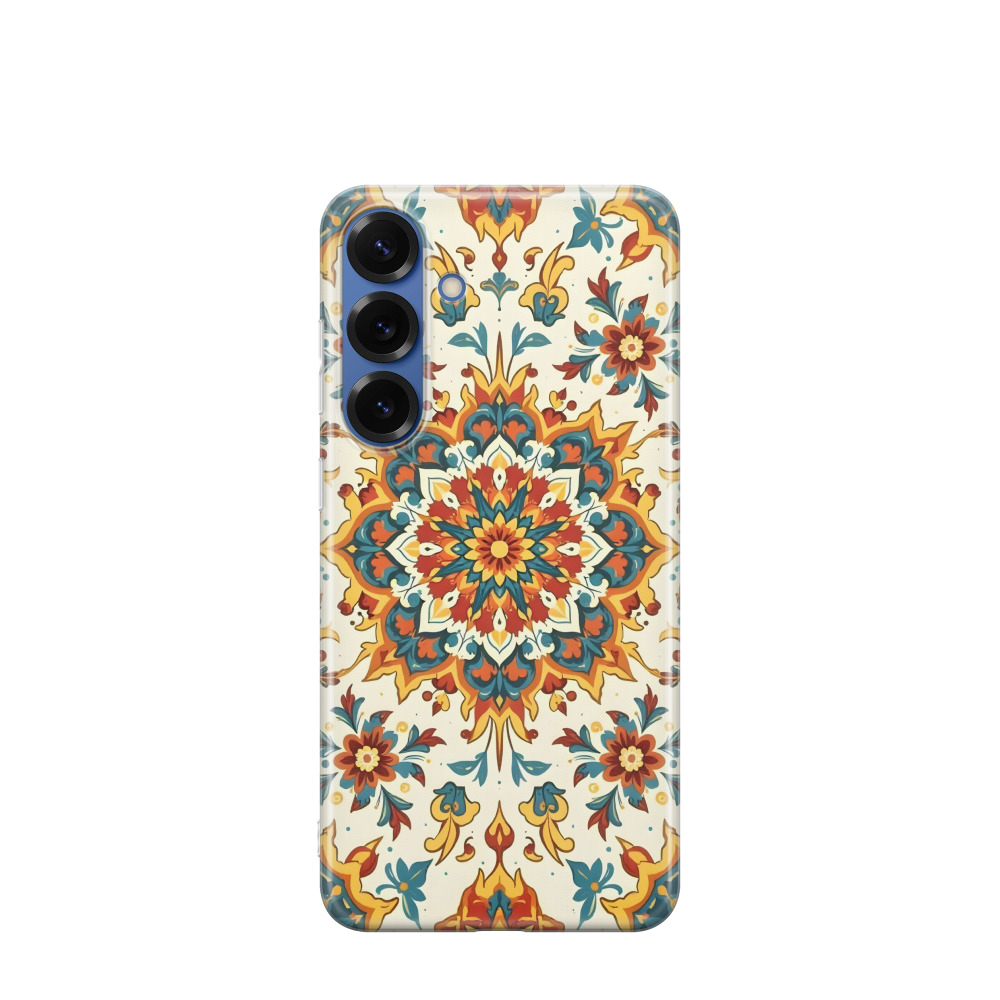 Samsung Galaxy S25 Plus Gummi Hülle Majolika-Königsblüte - Blau / Gelb / Rot