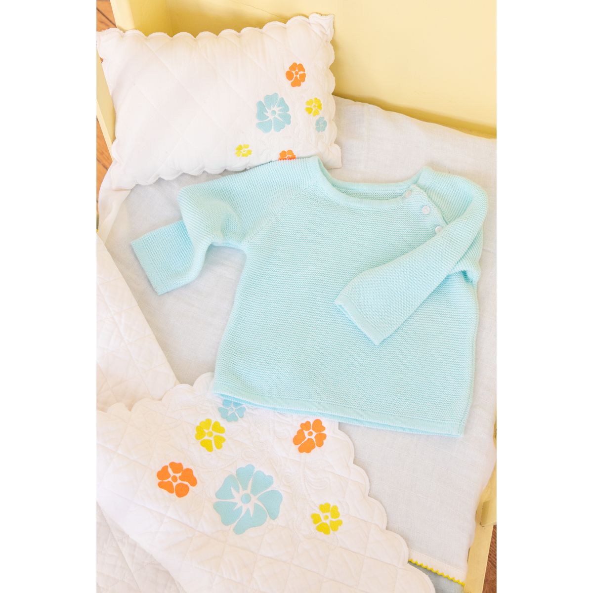 Tricot en coton bleu ciel 0-6 mois  Amande
