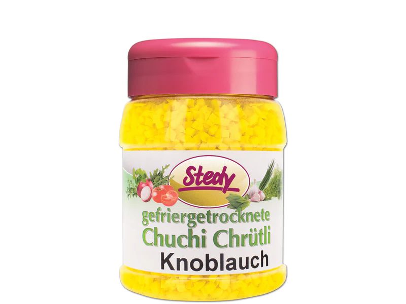Stedy Knoblauch gefriergetrocknet 70 g Eignen sich hervorragend für Suppen, Saucen, Kräuterbutter, Salate, Dips und vieles mehr