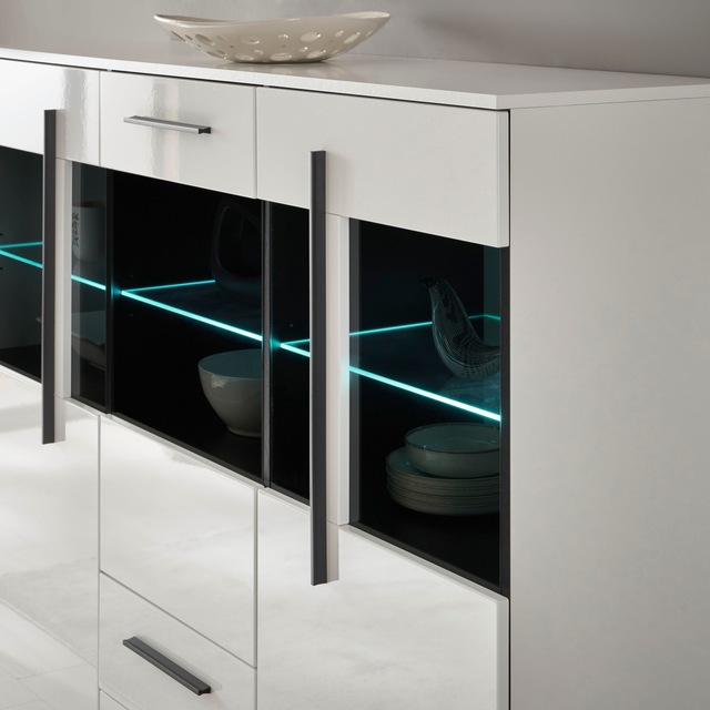 INOSIGN Highboard »Cantara, moderner Schrank, Vitrine in Eiche Dekor oder weiss« schwarze Stangengriffe, ausreichend Stauraum, vielseitig einsetzbar