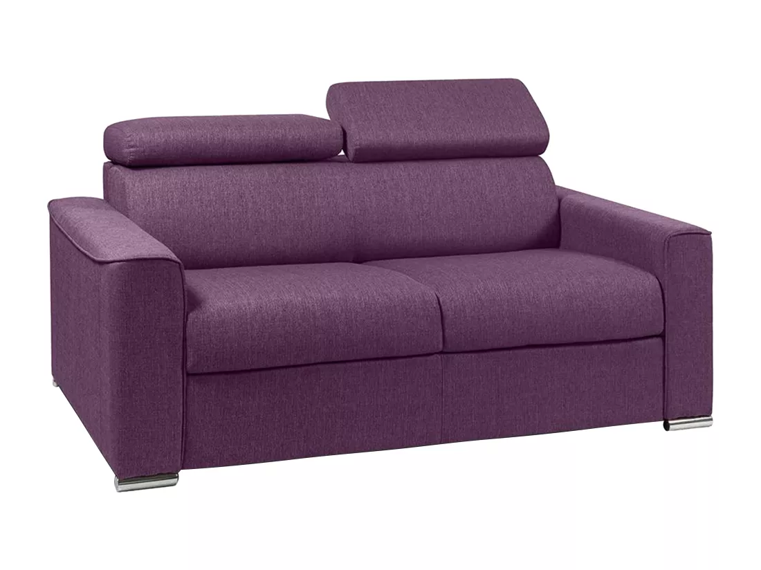 Canapé 2 places convertible express en tissu violet - couchage 120 cm - Matelas 16 cm mémoire de forme VIZIR