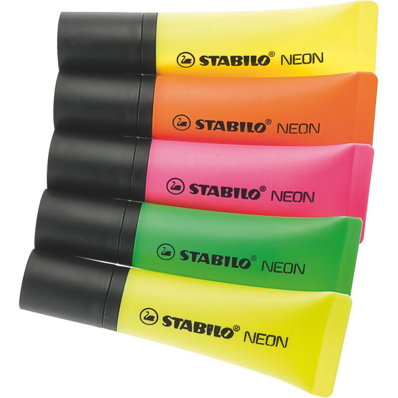 Surligneur Stabilo Néon couleurs assorties- Pochette de 5