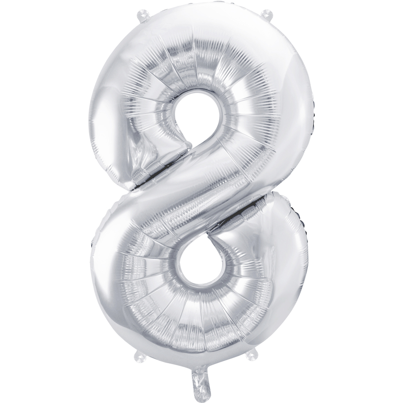 Partydeco Folienballon Zahl 8, silber