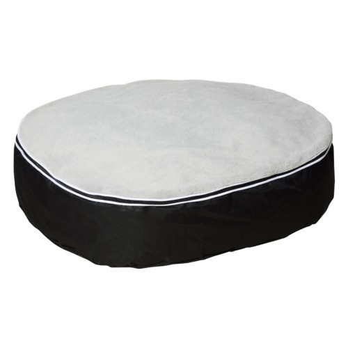 Cama para animais de estimação em cinza e preto.