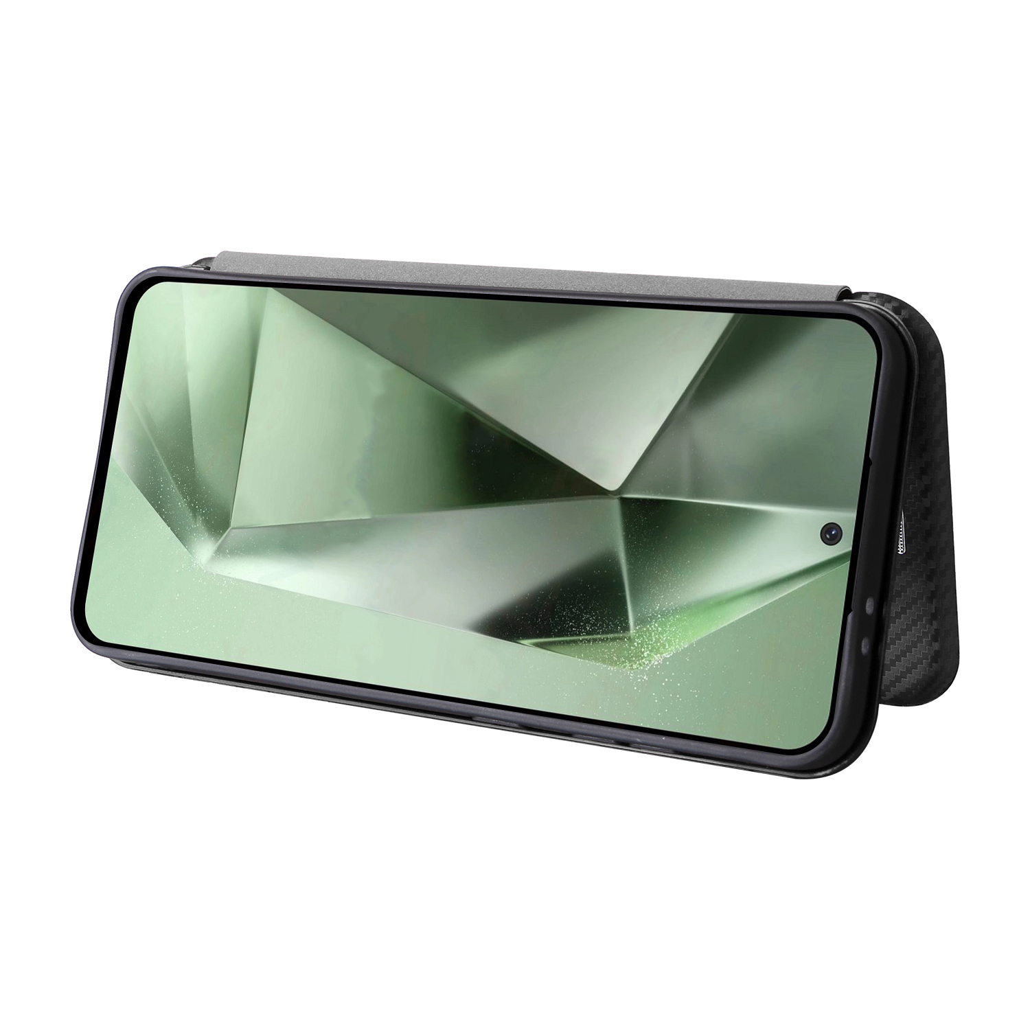 Samsung Galaxy S24 FE Leder Tasche Flip Cover Carbon Look - Schwarz