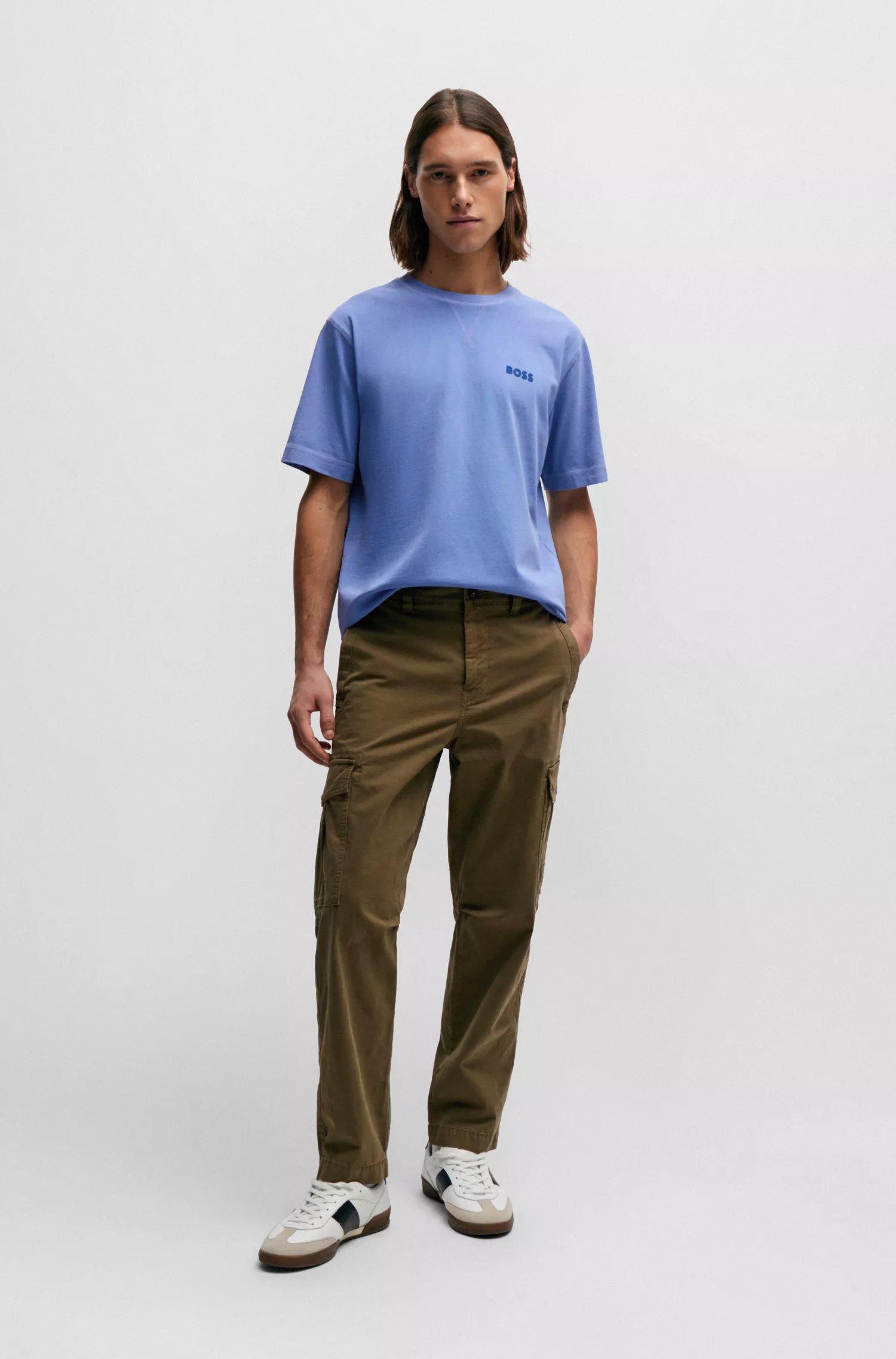 Camiseta BOSS laranja, tingida em peça, em algodão com detalhe do logotipo.