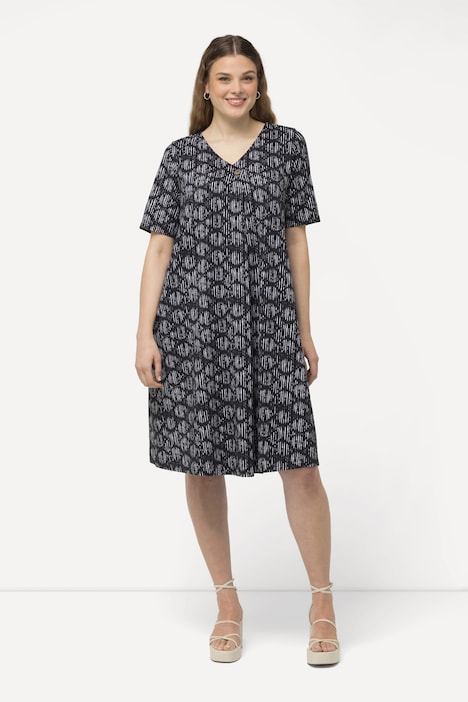 Jersey-Midikleid, A-Linie, V-Ausschnitt, Halbarm