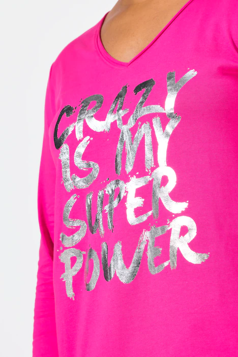 T-Shirt, A-Linie, Metallic-Print, Langarm, neon berry