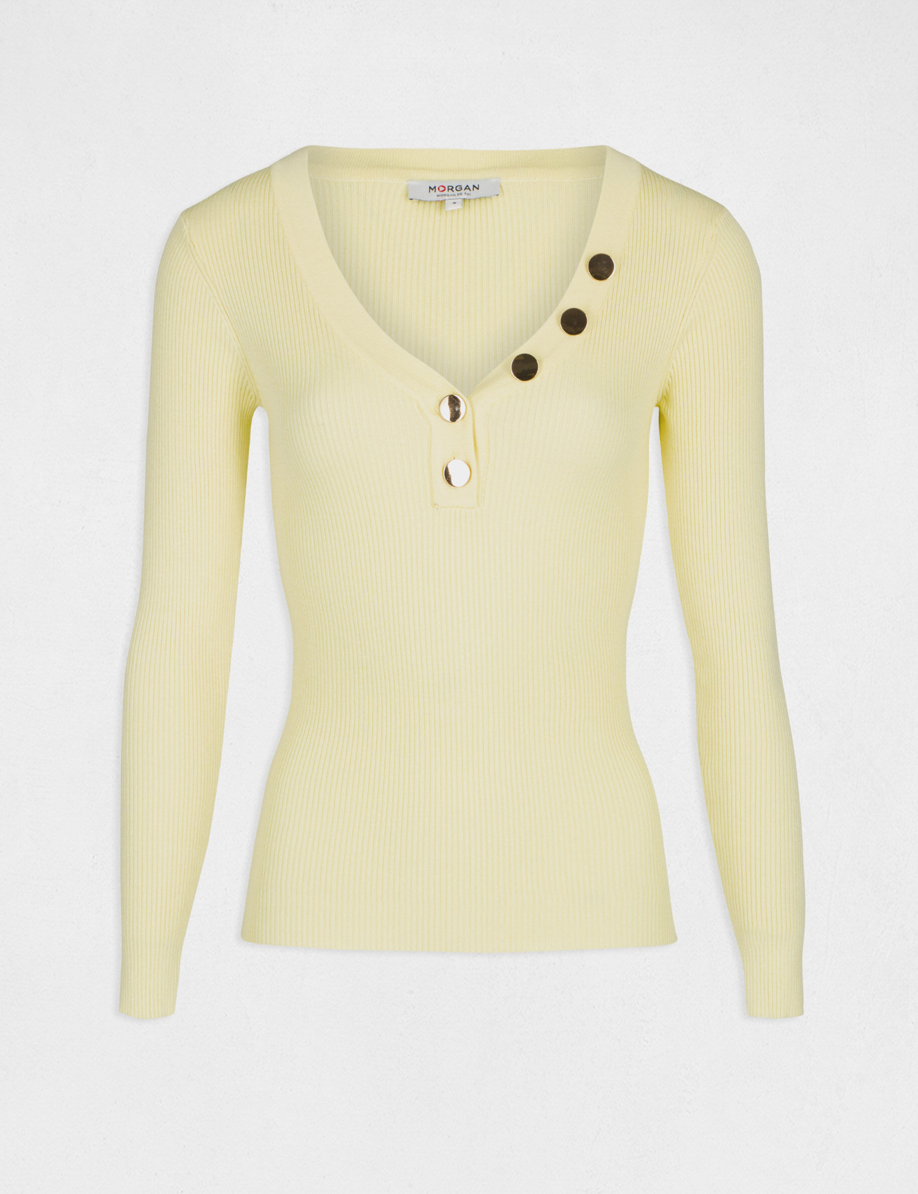 Pull manches longues boutons jaune femme - jaune