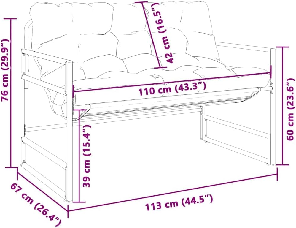 vidaXL Gartenbank mit Kissen Taupe 113 cm Stahl, Bank, Parkbank, Outdoor Bank, Außenbank, Terrassenbank, Sitzbank