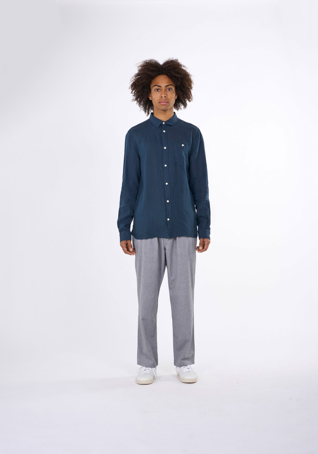 Knowledge Cotton Apparel Leinenhemd Regular Linen Shirt Total Eclipse