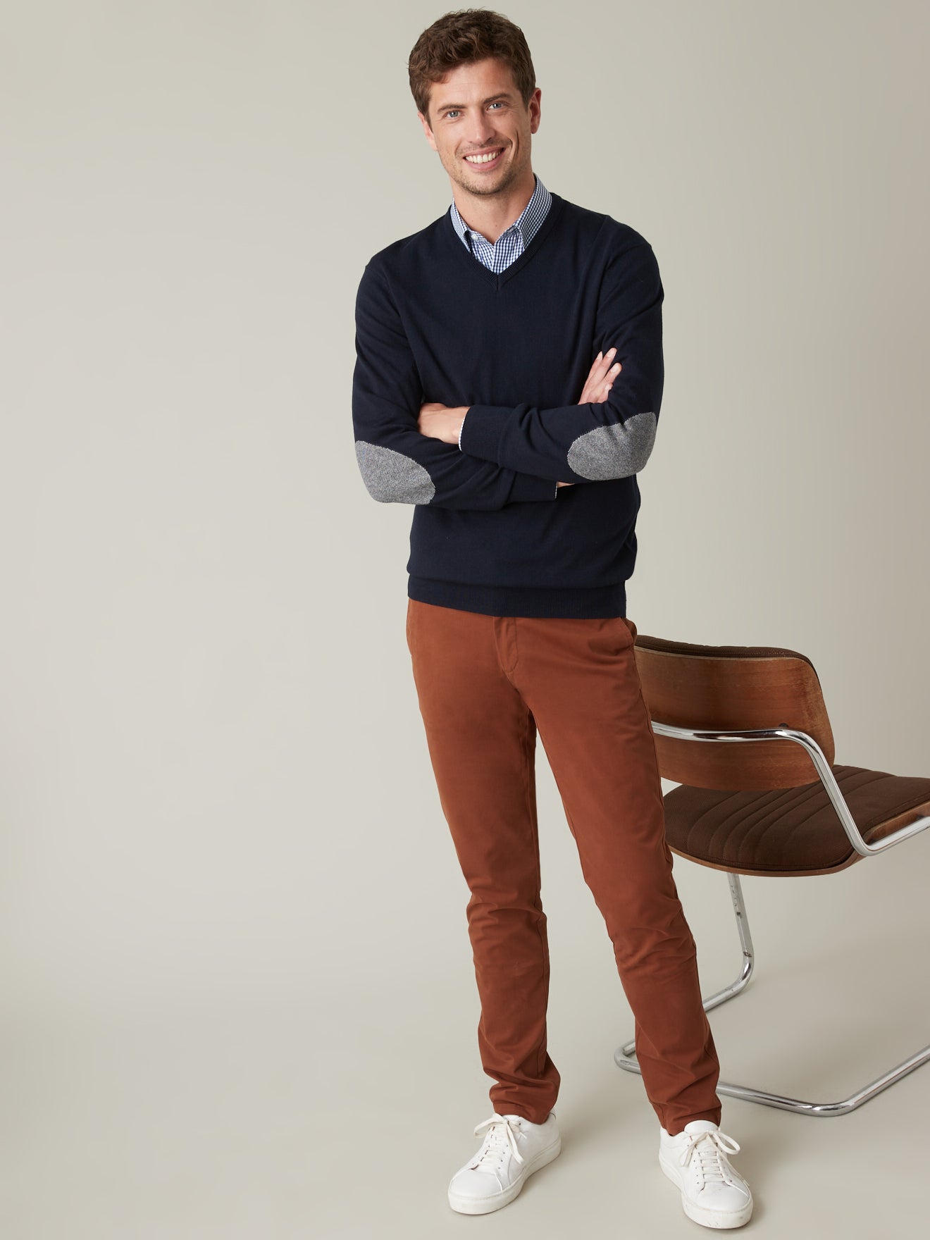 Pull col V homme coton, soie et cachemire