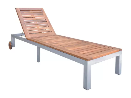 Chaise longue avec coussin Bois d'acacia et acier galvanisé