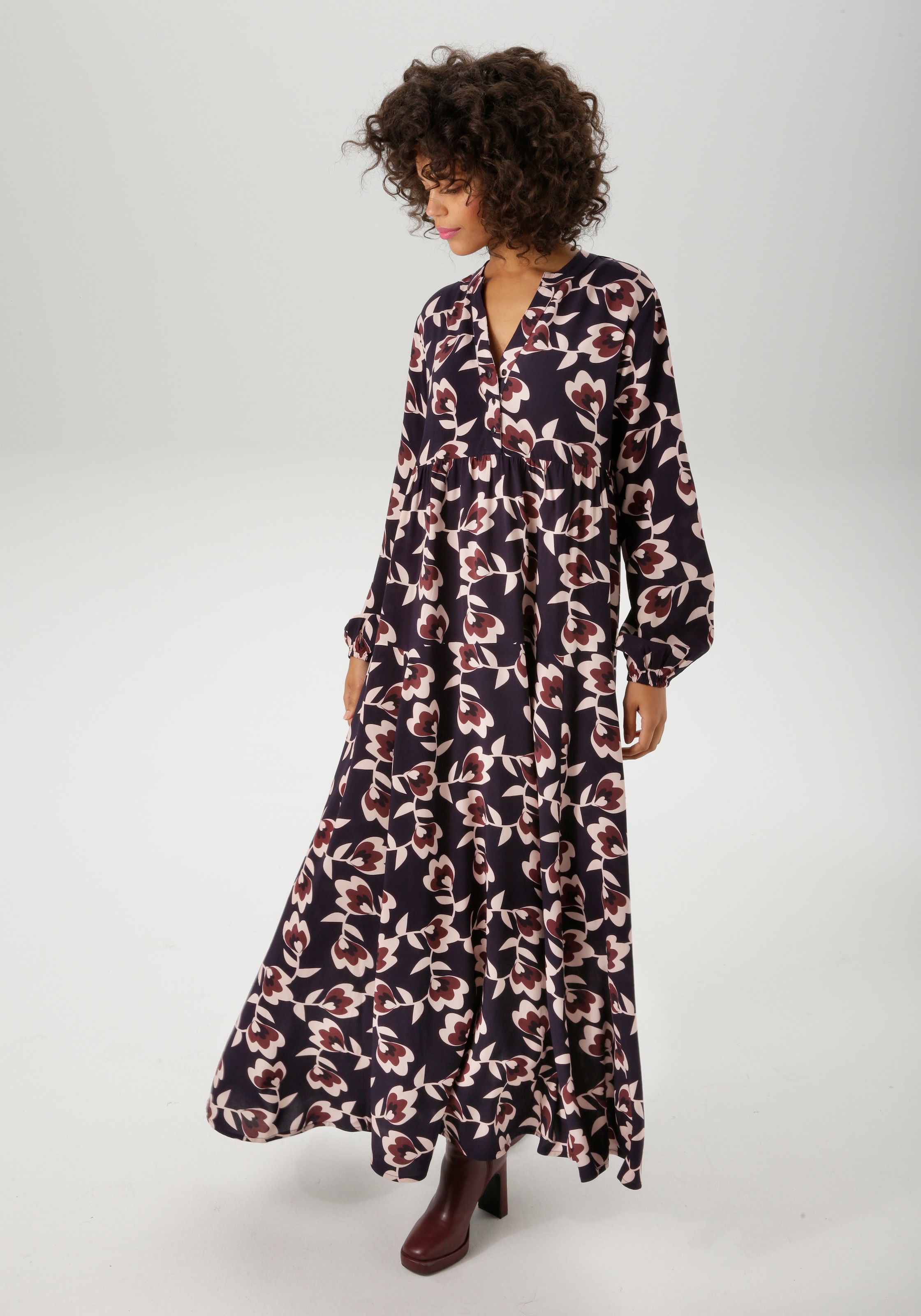 Aniston CASUAL Maxikleid mit grafischen Blumen bedruckt- jedes Teil ein Unikat- NEUE KOLLEKTION