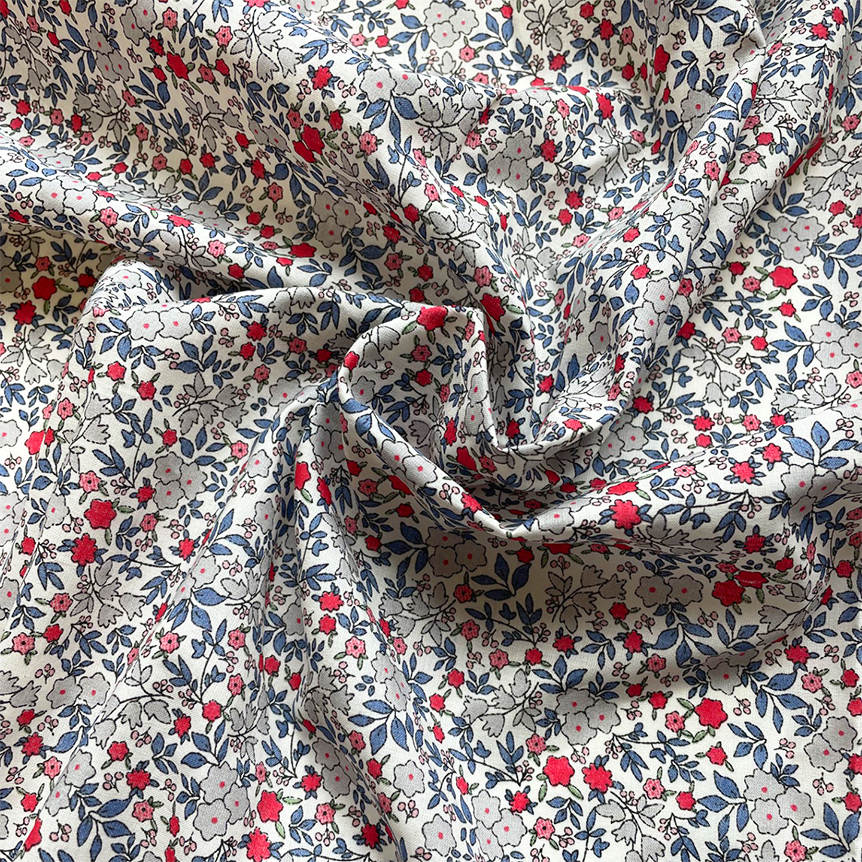 Tissu Coton Au Mètre Serenade Rouge Gris