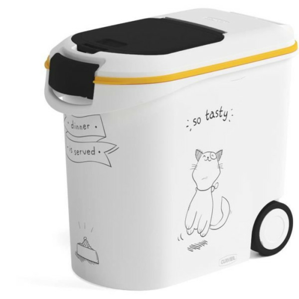 Conteneur de nourriture le diner est servi - 12 kg - 35 l - blanc et noir - pour chat