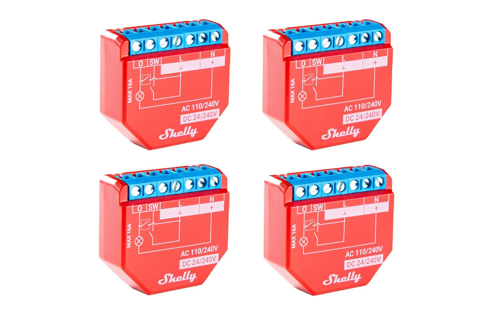 WLAN-Schaltaktor Shelly Plus 1PM WiFi-Switch, ViererpackWLAN Schaltaktor 16 A Bluetooth mit Leistungsmessung