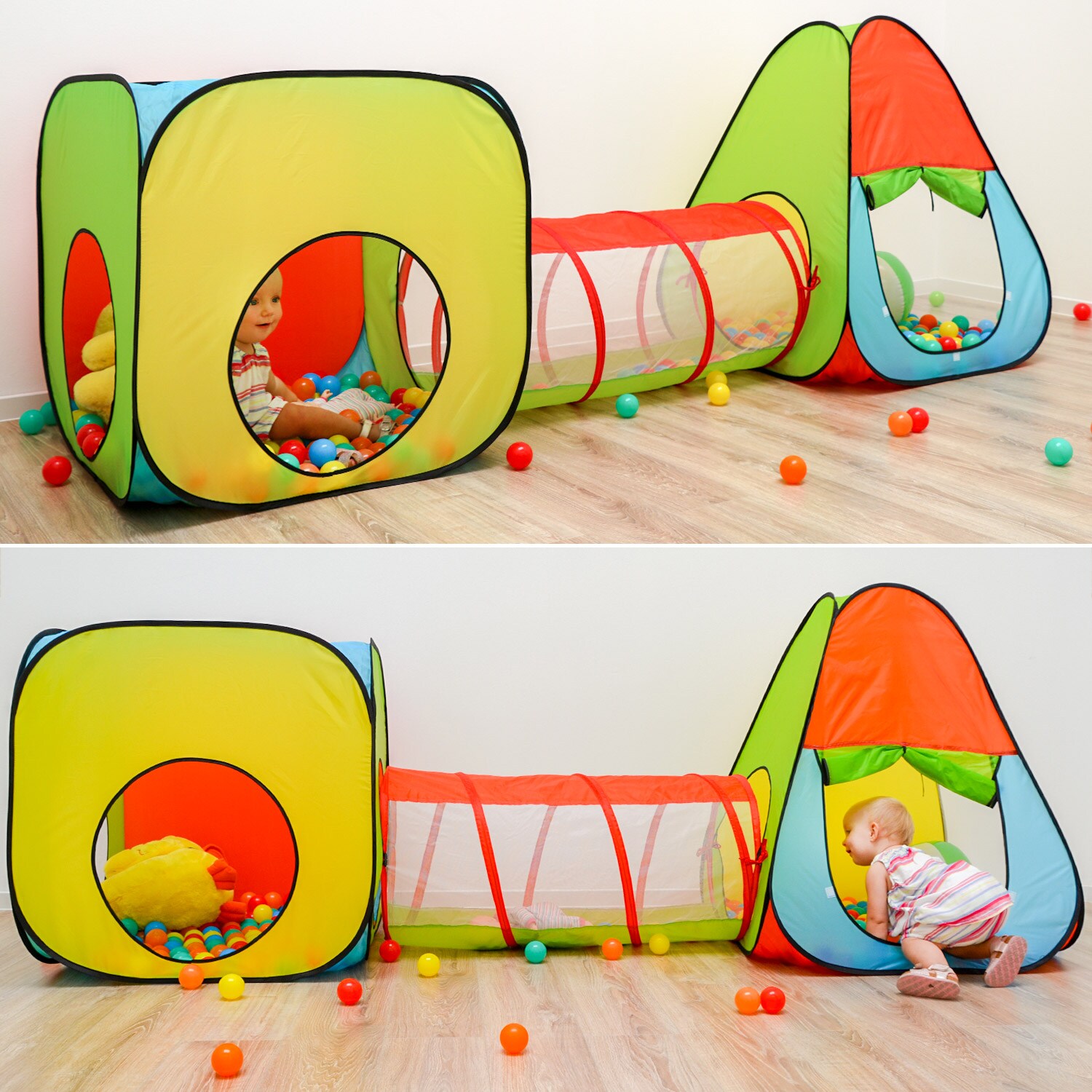 Bällebad Spielzelt Set 260x90x100cm Popup Spielhaus Kinder Zelt Tunnel