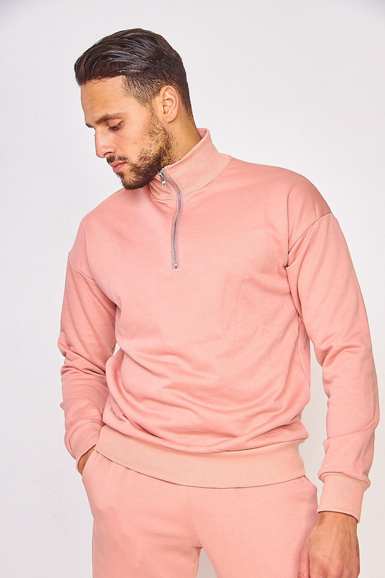 Sweat demi-zip rose