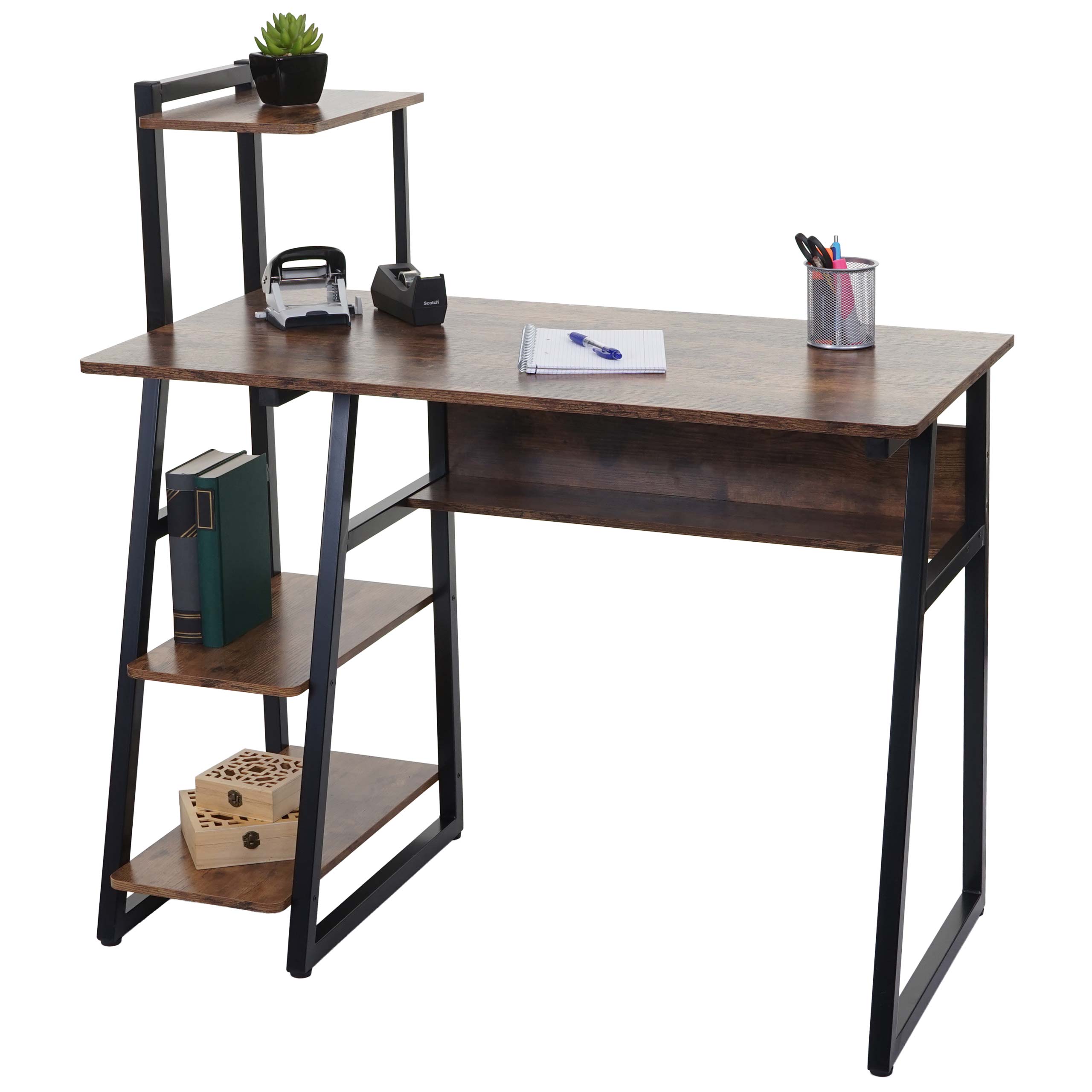 Schreibtisch mit Regal MCW-K68, Laptoptisch Bürotisch Arbeitstisch, MVG-zertifiziert 100x50cm, Metall MDF ~ braun
