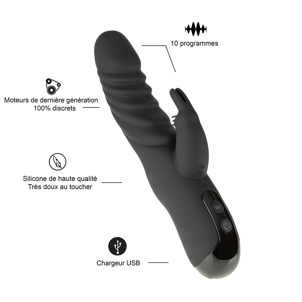 Vibromasseur rabbit - Noir - 10 programmes