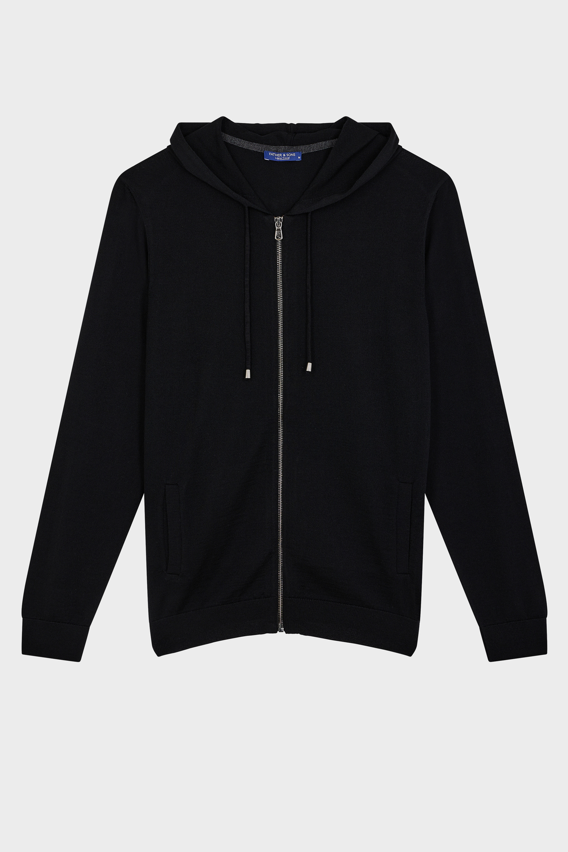 Gilet à capuche zippé en laine Mérinos unie noire