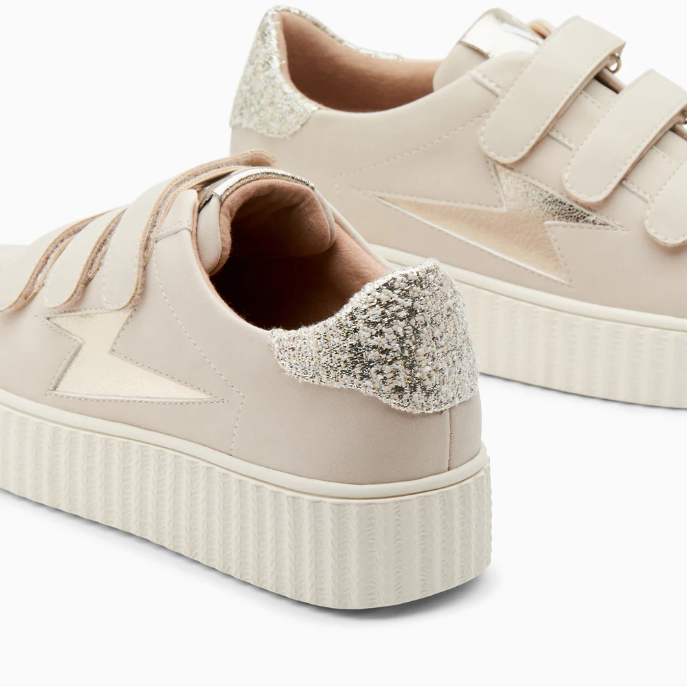 Sneakers-Baskets éclair Pomeline beige et or à scratchs