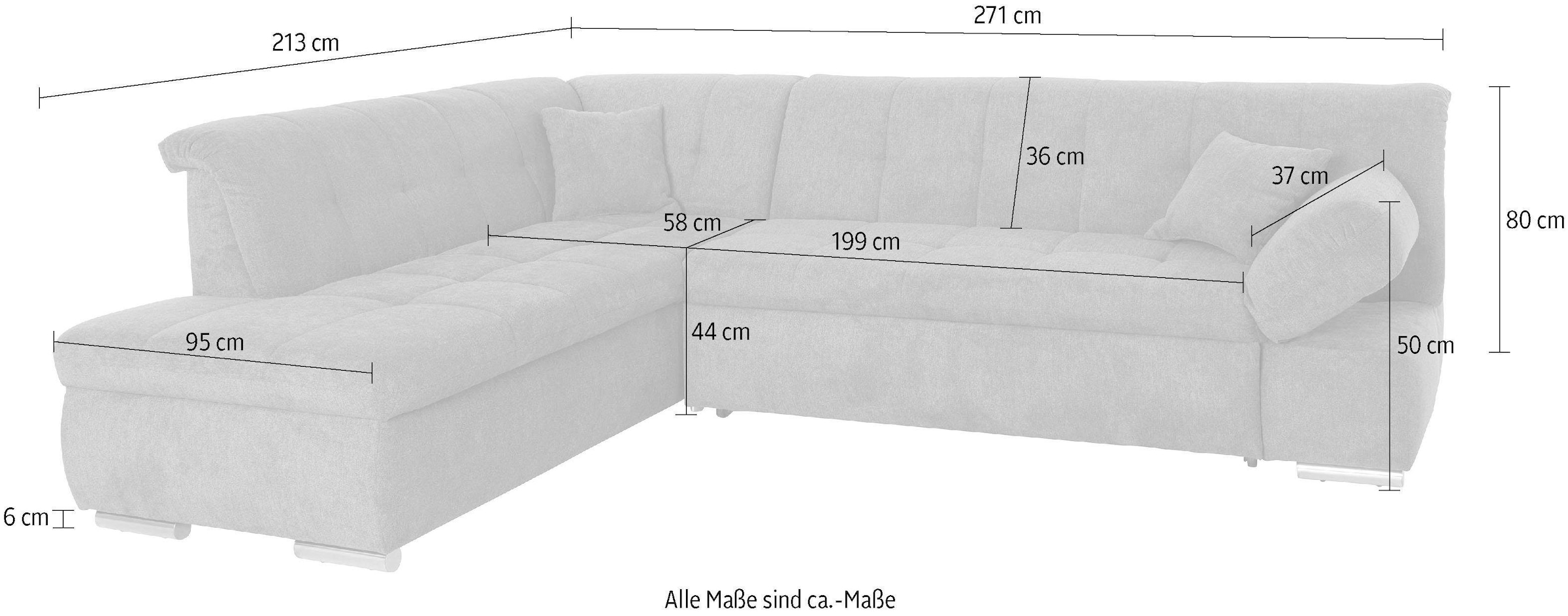 DOMO collection Ecksofa »Mona L-Form bequem und komfortabel, Breite 271cm, L-Form« wahlweise mit Bett- und Armlehnfunktion