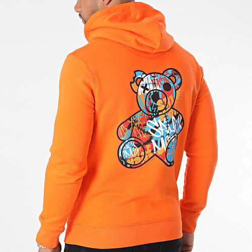 Sweat Capuche Nounours Graffiti Orange
