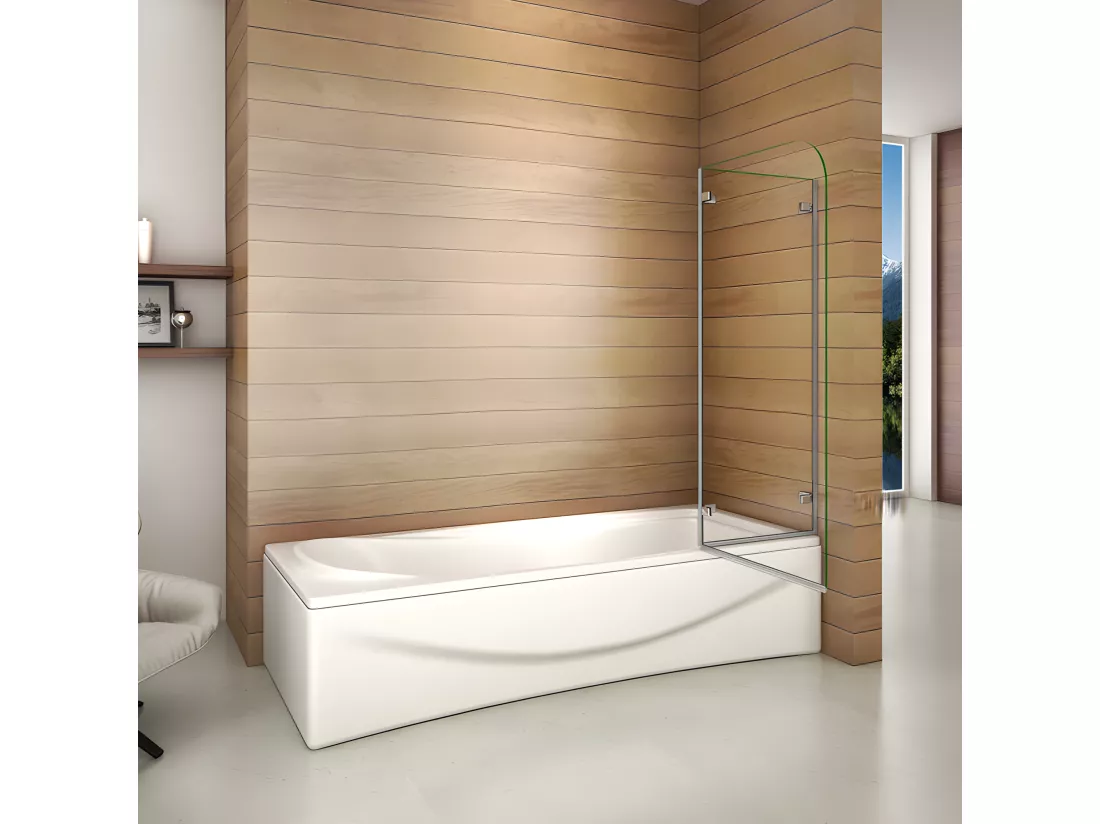 Pare-baignoire 110x140cm, paroi de baignoire pivotant et repliable Hauteur 140cm en verre de sécurité