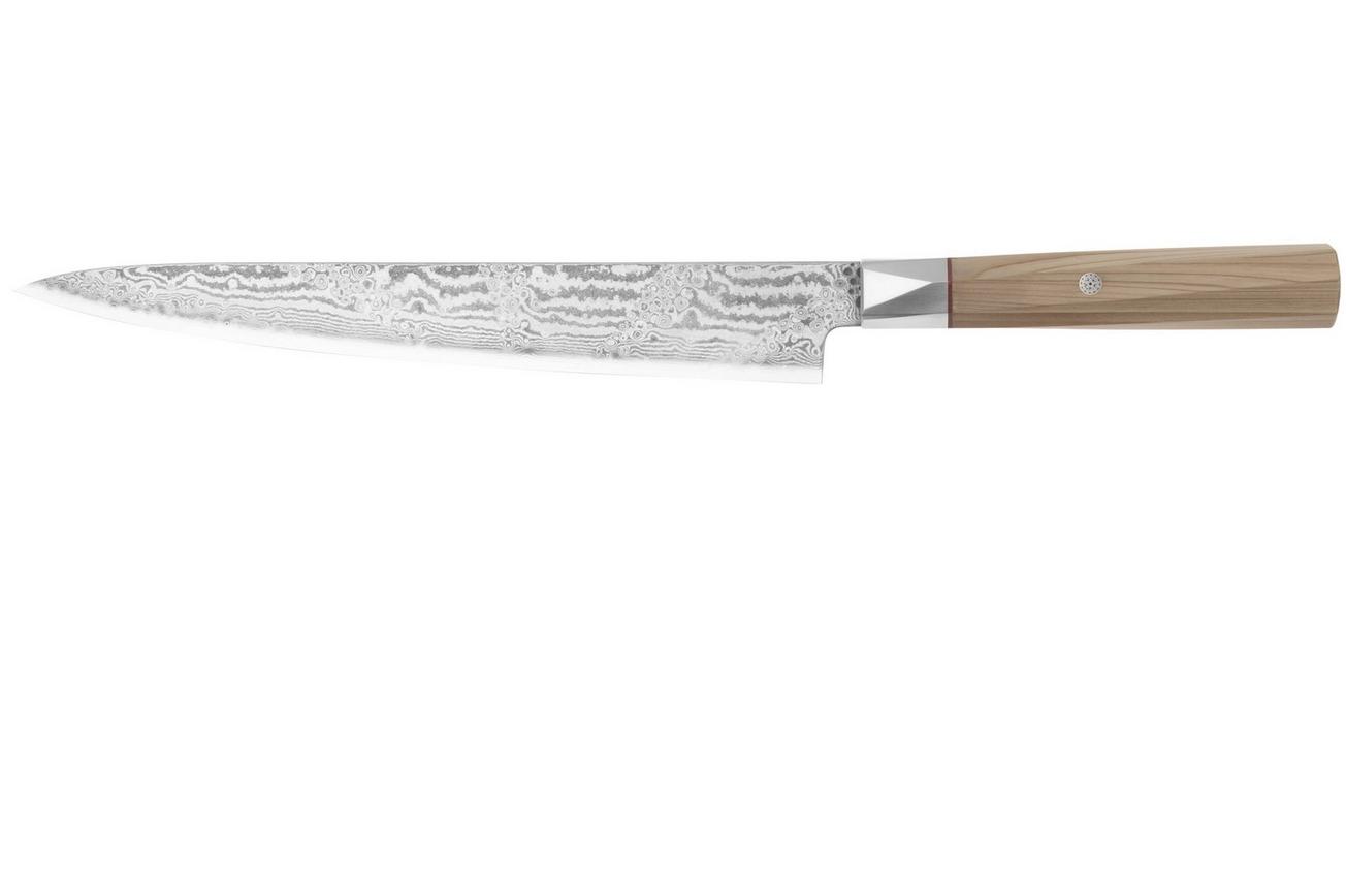 Mcusta Zanmai Sujihiki ZBX2-3010DS, 33-Layer Damascus/VG10, Hinoki Handle, Knivesandtools Exclusive, vleesmes, 24 cm