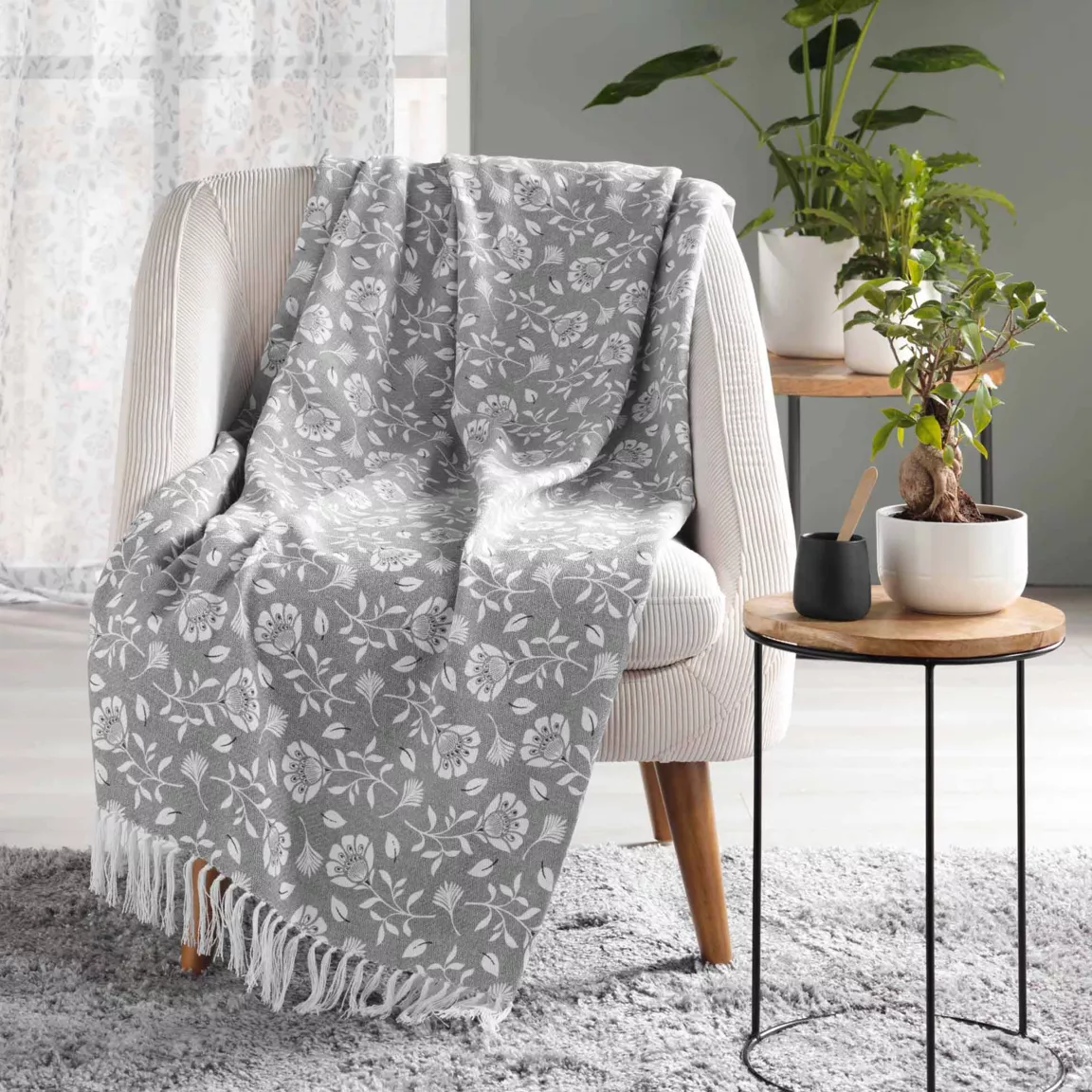 Plaid coton (125 x 150 cm) Flavie Gris