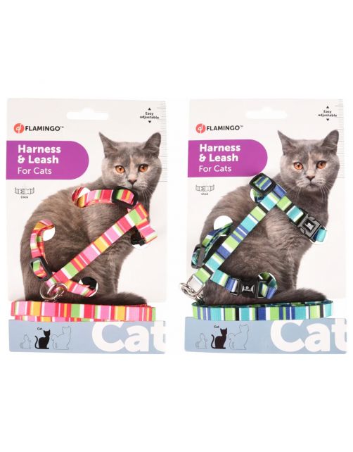 Flamingo Kattenharnas  + Lijn Amira - Kattentuigje - Assorti 20-35cm 10mm