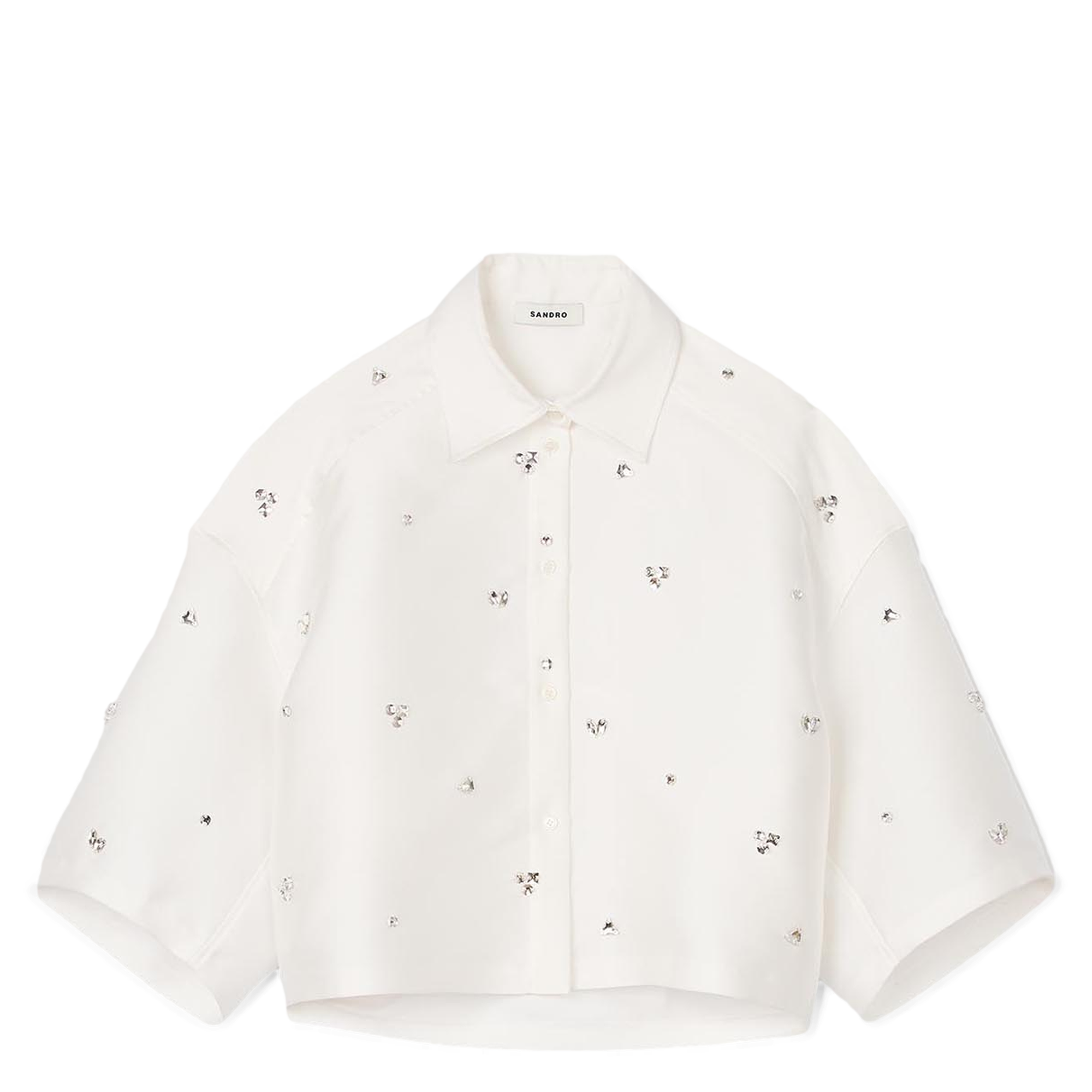 Chemise courte satinée à bijoux | Blanc