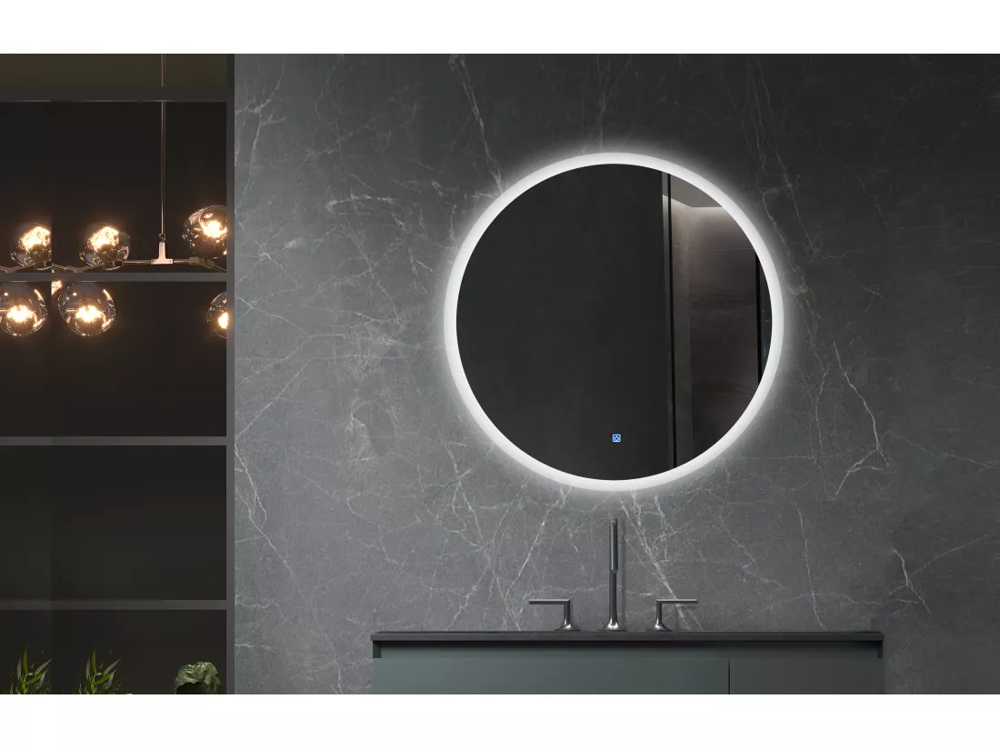LuxuryBain- Miroir de salle de bain LED 60x60cm rond à intensité variable et interrupteur tactile. LB-228080-60-60