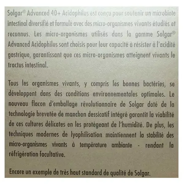 Solgar Advanced 40 Plus Acidophilus 60 cápsulas vegetais