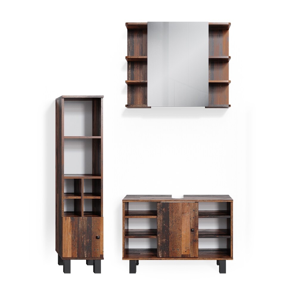 Vicco Badmöbelset Waschtischunter 80cm Spiegelschrank Midischrank kl. Tür Fynn