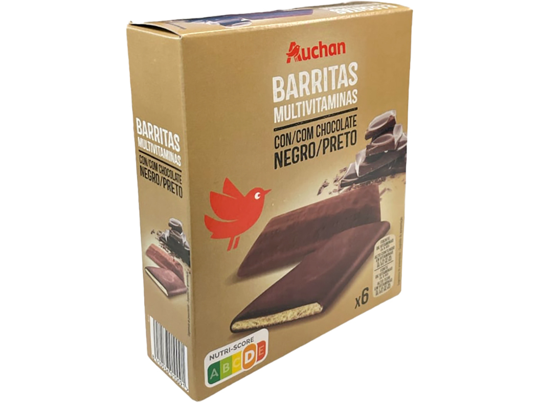 BARRITAS AUCHAN MULTIVITAMINAS CHOCOLATE PRETO 6UN 120G