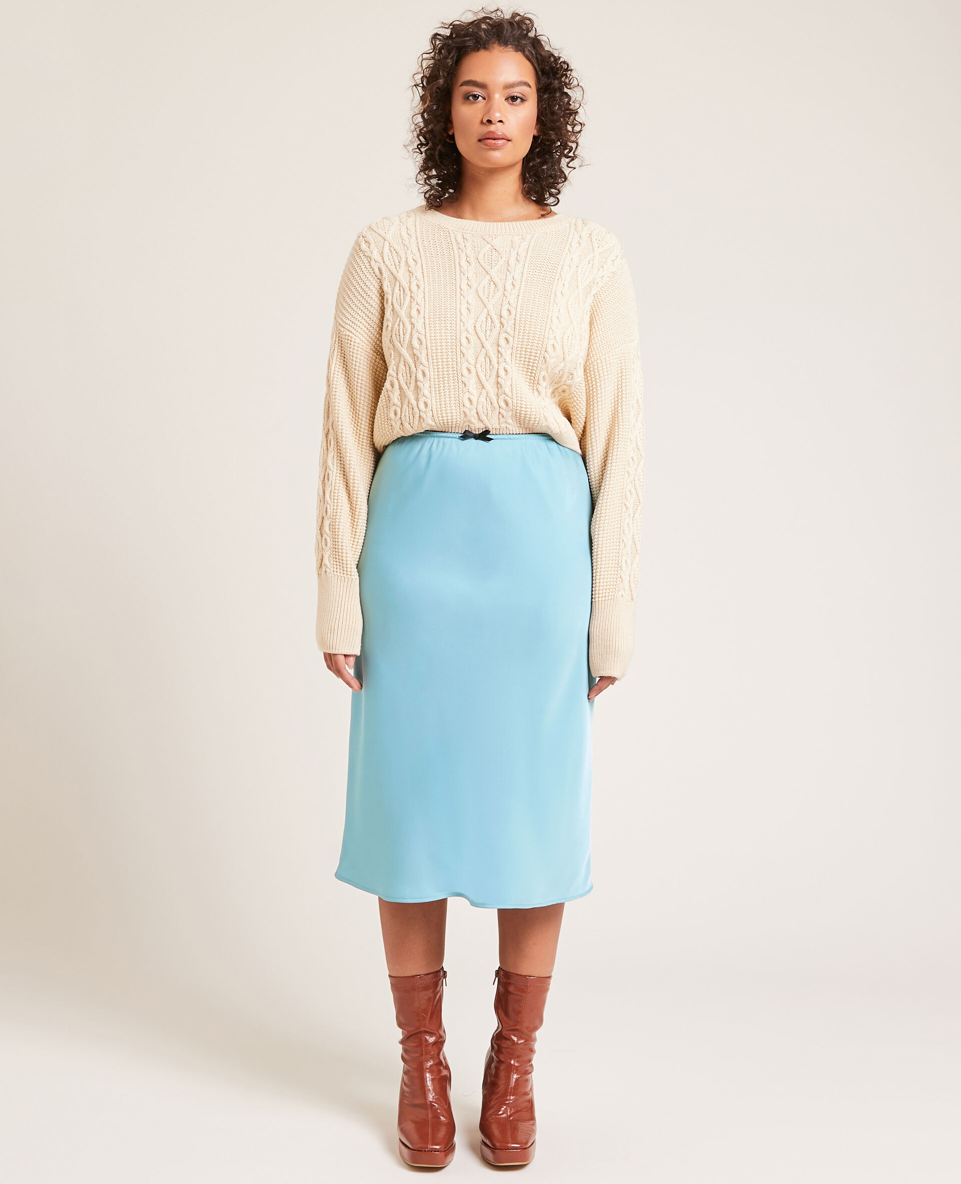 Jupe midi en tissu satiné - Bleu