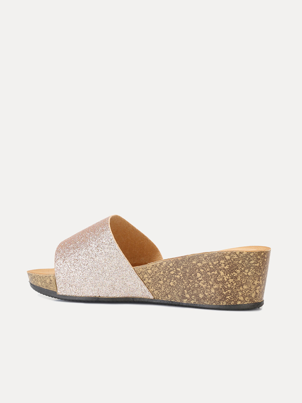 Mules compensées à paillettes- Doré rose