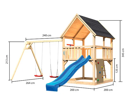 Karibu Spielturm »Luis« mit Doppelschaukel, Rutsche und Anbauplattform